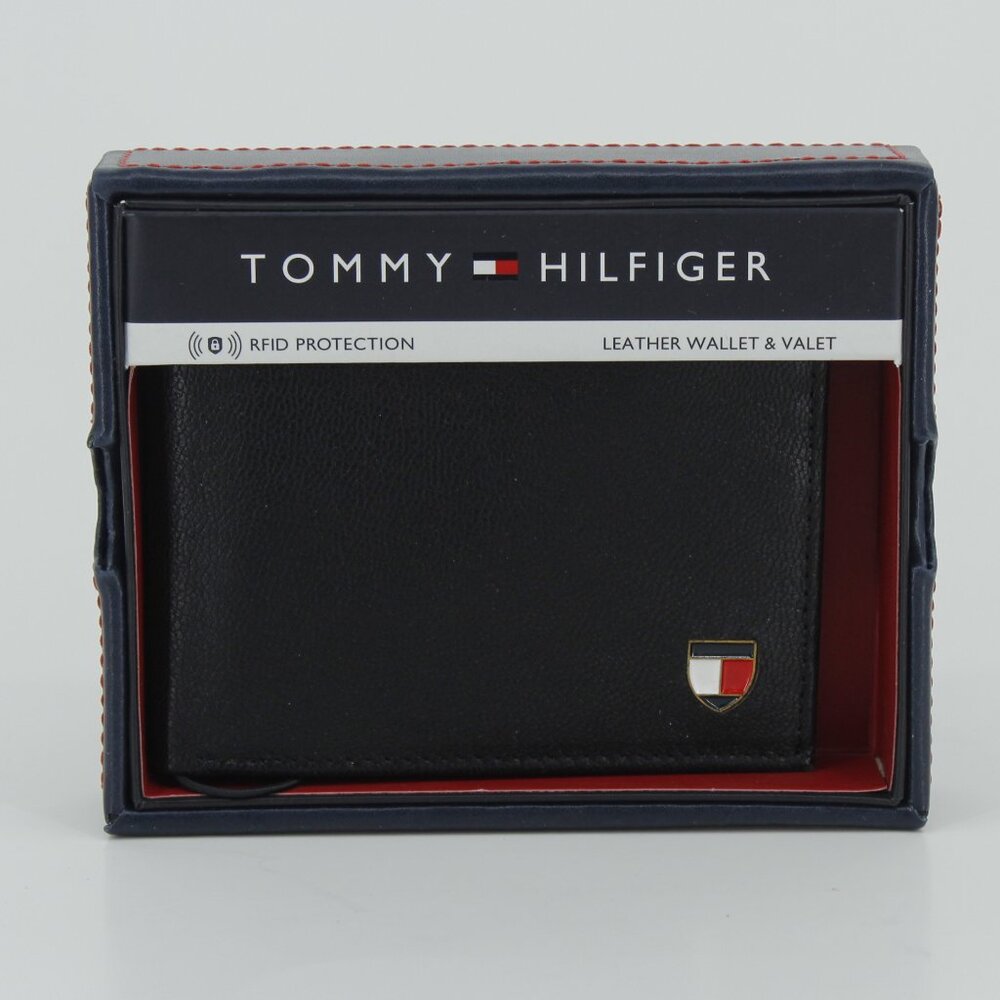 Tommy‎ Hilfiger Wallet Set + Valet Tray - Black Leather - New in Box (RFID)